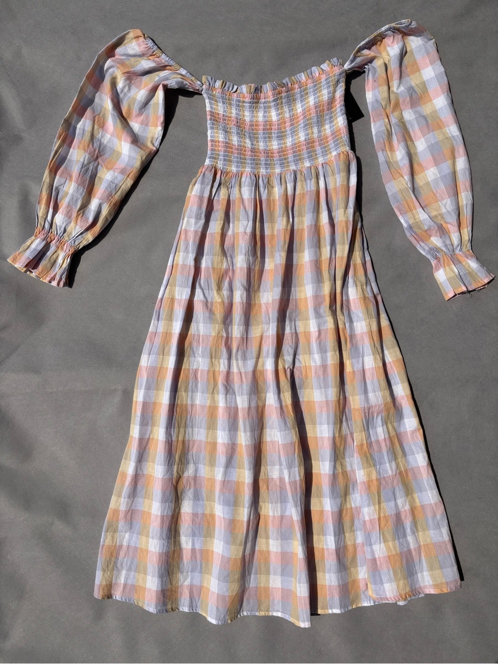 NWT R. Vivimos Pastel Plaid Off the Shoulder Midi Dress Size Medium